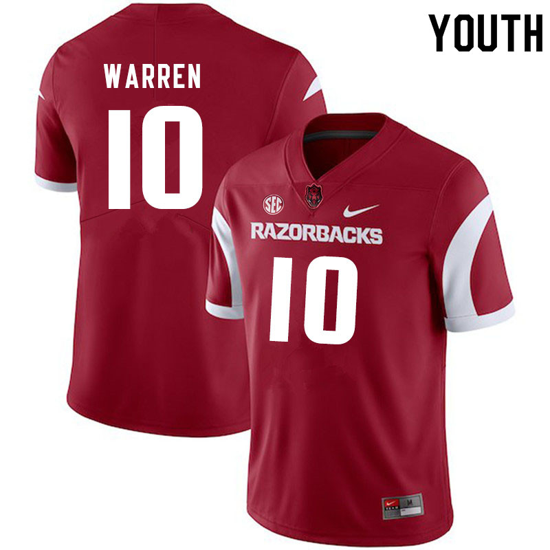 Youth #10 De'Vion Warren Arkansas Razorbacks College Football Jerseys Sale-Cardinal - Click Image to Close